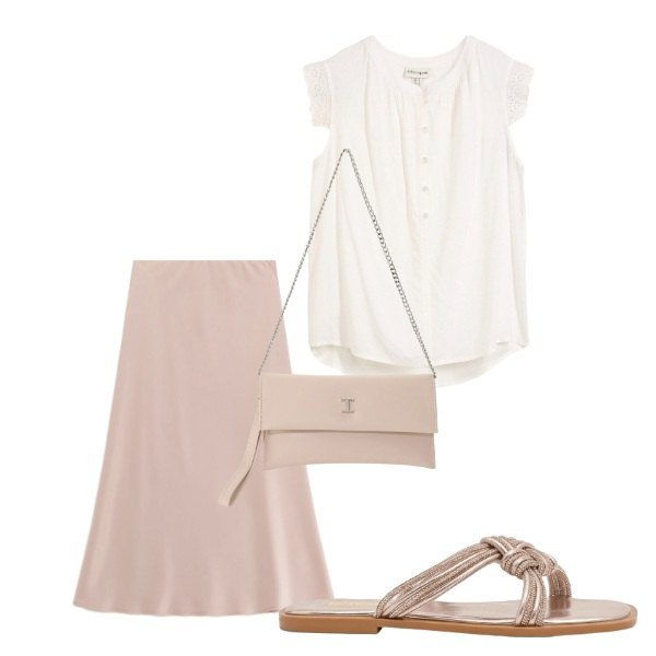 Outfit donna - Total look #2436052. Abbinamento con top, sandali, borse a tracolla, gonne longuette.