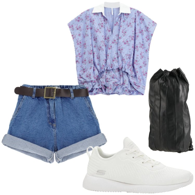 Outfit donna - Una camicia e sei in vacanza. Stile Casual per Tutti i giorni. Abbinamento con zaini, sneakers, shorts, camicie a manica corta.