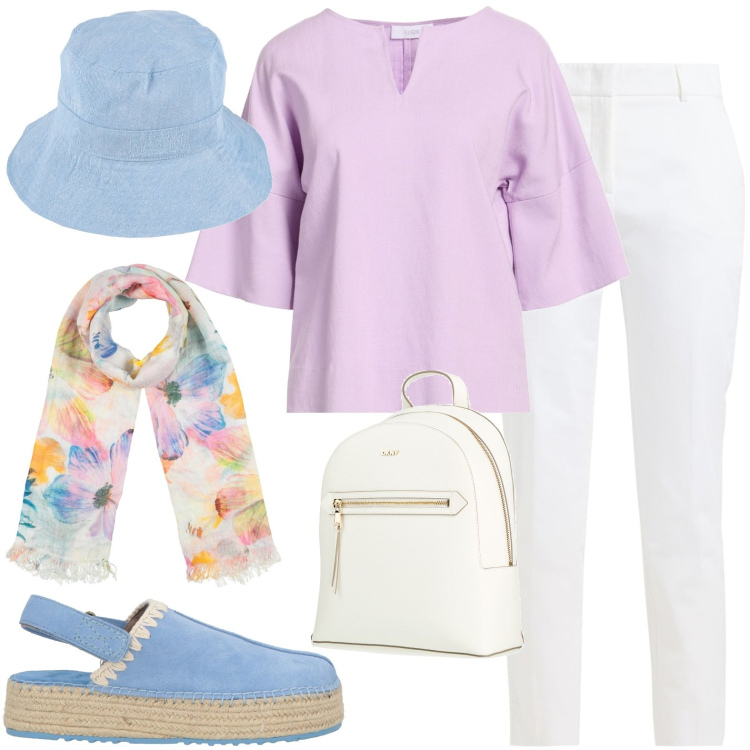 Outfit donna - Casual. Stile Casual per Serata fuori. Abbinamento con espadrillas, sciarpe, top, zaini, cappelli, pantaloni.