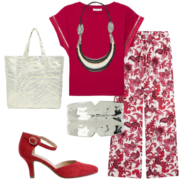 Outfit donna - Total look #2436151. Stile Casual chic per Tutti i giorni. Abbinamento con décolleté, pantaloni, shopping bag, t-shirt, braccialetti, collane.