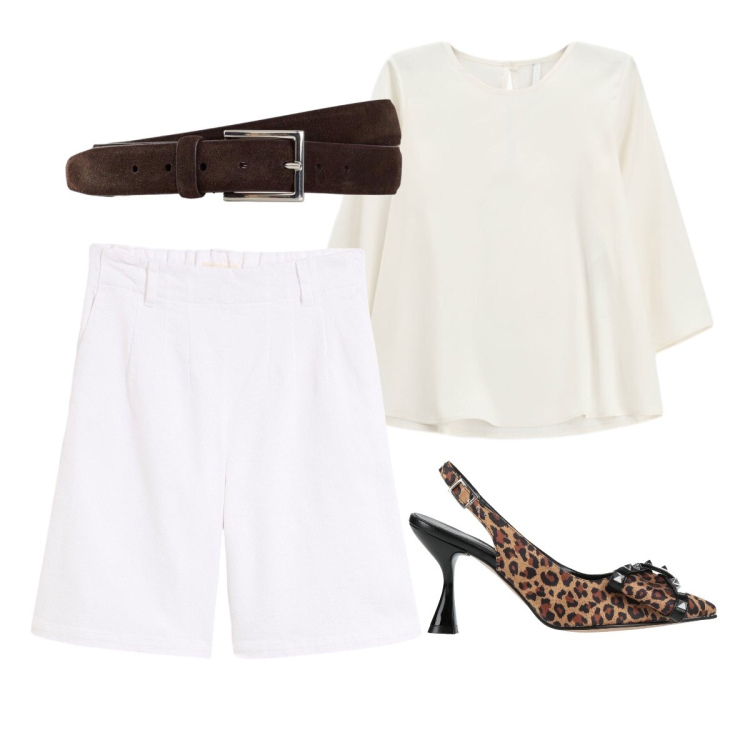 Outfit donna - Bianco d’estate. Stile Bon Ton per Ufficio. Abbinamento con décolleté, cinture, bermuda, top.