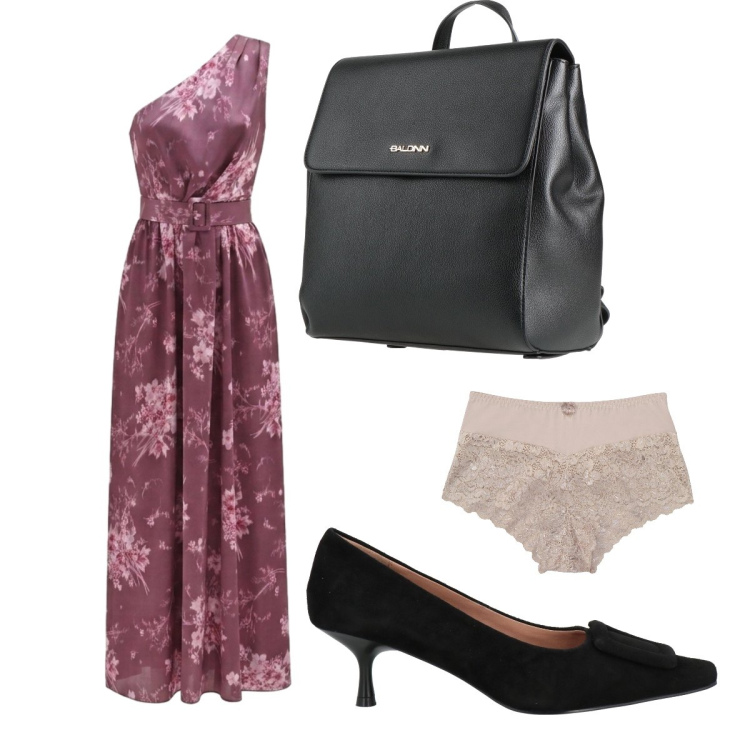 Outfit donna - Fiori che illuminano. Stile Chic per Cerimonia. Abbinamento con zaini, décolleté, culotte, vestiti lunghi.