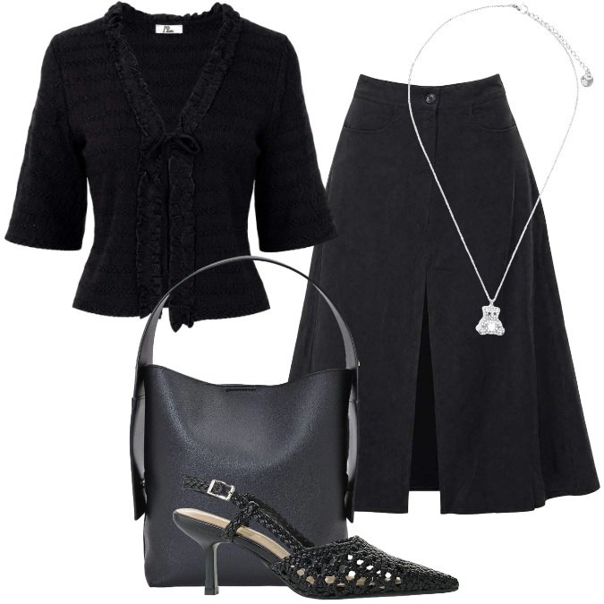 Outfit donna - un tocco di dolcezza e stile. Stile Trendy per Tutti i giorni. Abbinamento con gonne lunghe, top, ciondoli, borse a spalla, décolleté.