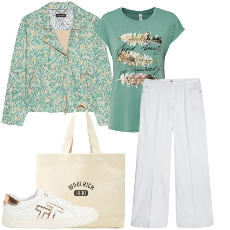 Outfit donna - Total look #2436191. Stile Casual chic per Tutti i giorni. Abbinamento con t-shirt, sneakers, blazer, pantaloni, borse tote.