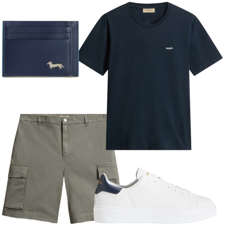 Outfit uomo - A fare compere. Stile Casual per Tutti i giorni. Abbinamento con portafogli, pantaloni corti, sneakers, t-shirt.
