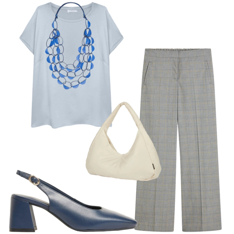 Outfit donna - Total look #2436211. Stile Chic per Ufficio. Abbinamento con pantaloni, décolleté, t-shirt, collane, borse a spalla.