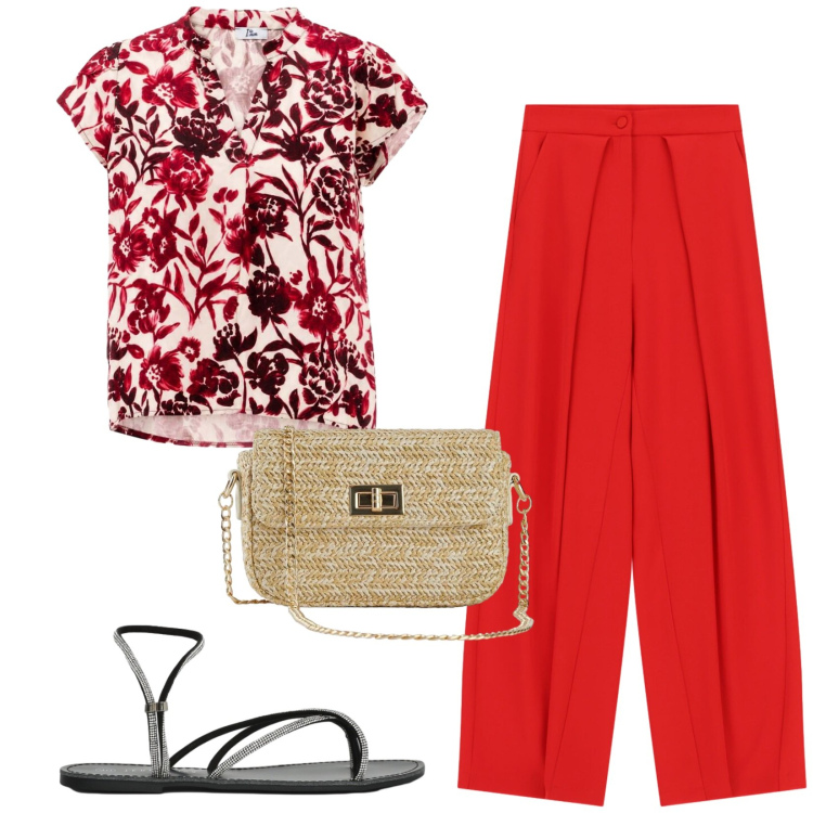 Outfit donna - Total look #2436214. Stile Casual per Tutti i giorni. Abbinamento con borse a tracolla, sandali, pantaloni a palazzo, bluse.