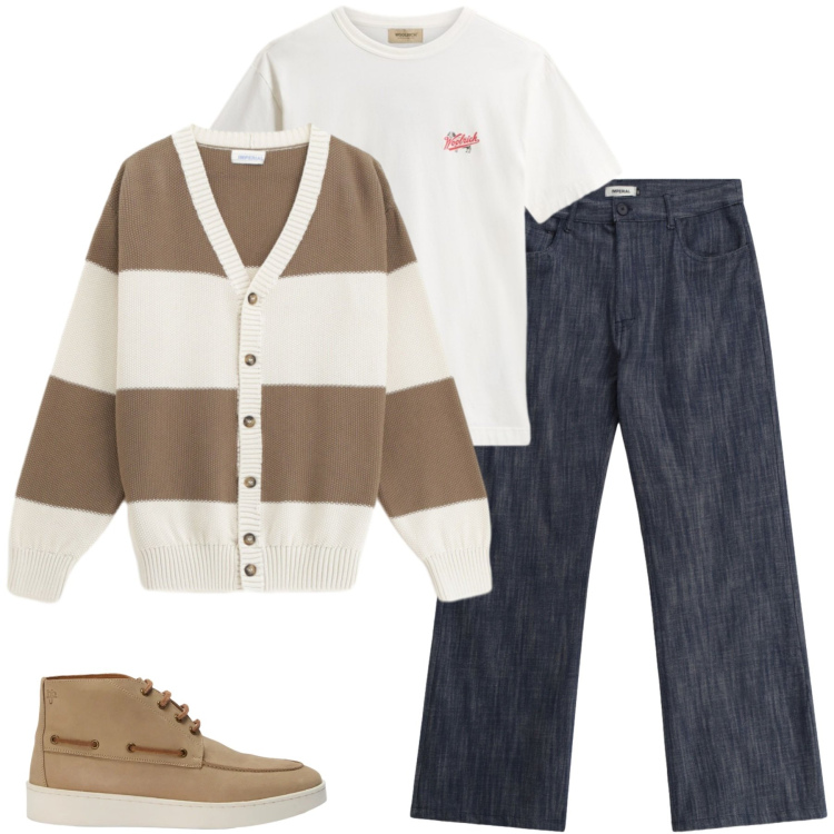 Outfit uomo - Il cardigan che va sempre bene. Stile Trendy per Tutti i giorni. Abbinamento con stivali e stivaletti, t-shirt, jeans, cardigans.