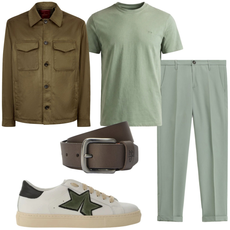 Outfit uomo - Stile savana. Stile Casual per Tutti i giorni. Abbinamento con t-shirt, cinture, giacche, pantaloni, sneakers.