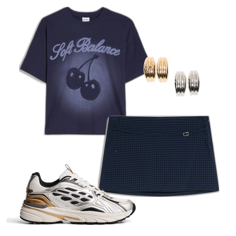 Outfit mujer - Sporty chic #1500. Estilo Sporty chic para Todos los días. Combinación con sneakers, faldas, camiseta, pendientes.