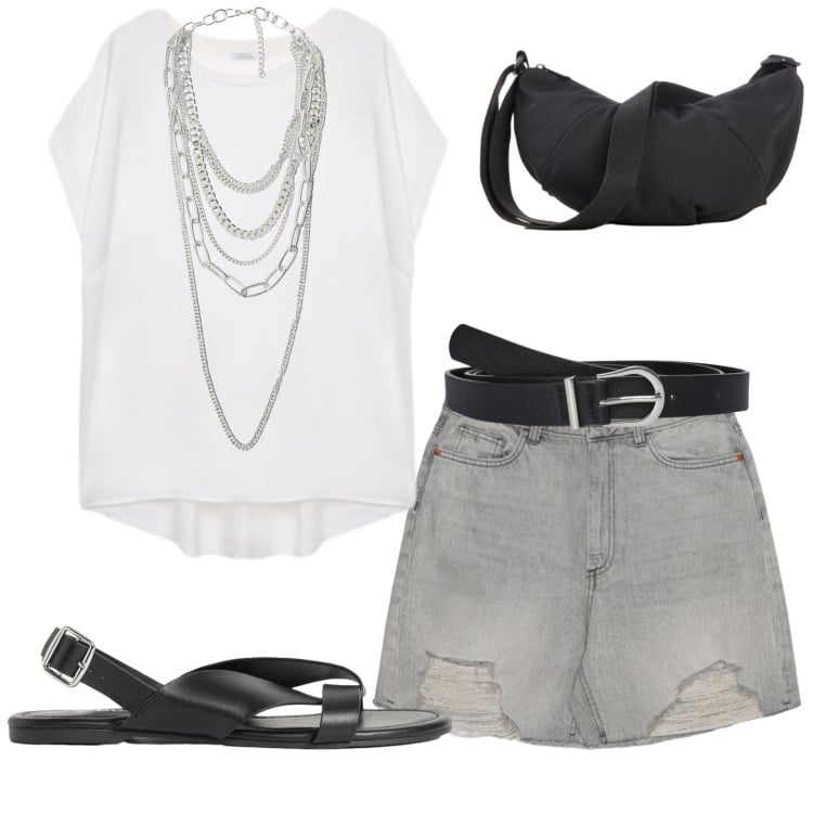 Outfit donna - Rebel Chic Metropolitano. Stile Rock per Tutti i giorni. Abbinamento con sandali, marsupi, shorts, cinture, bluse, collane.
