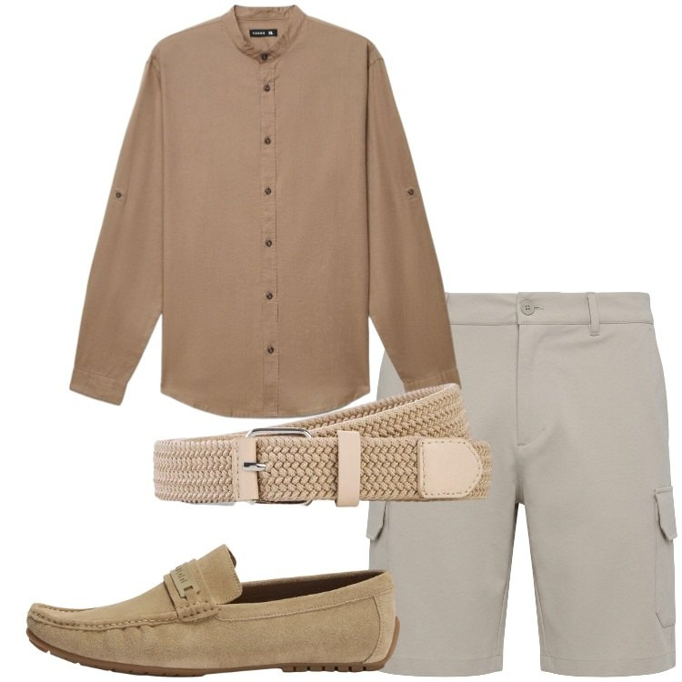 Outfit uomo - Safari urbano. Stile Urban per Serata speciale. Abbinamento con cinture, scarpe stringate, camicie, pantaloni corti.