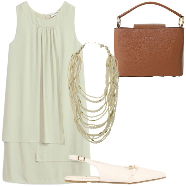 Outfit donna - Eleganza che non passa inosservata. Stile Bon Ton per Serata fuori. Abbinamento con vestiti, ballerine, borse a secchiello, collane.