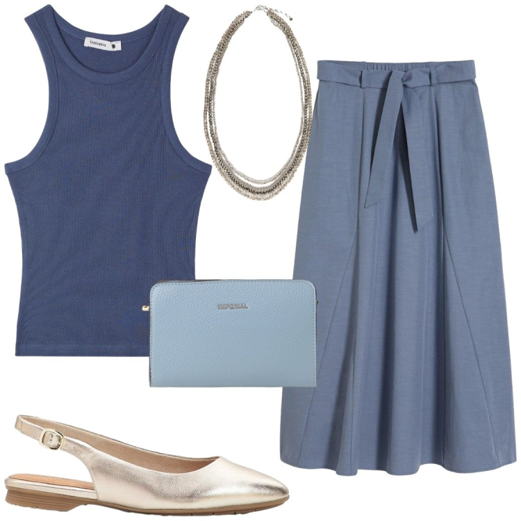Outfit donna - Come tasformo un look con canotta. Stile Chic per Serata fuori. Abbinamento con gonne longuette, ballerine, canottiere, collane, borse a tracolla.