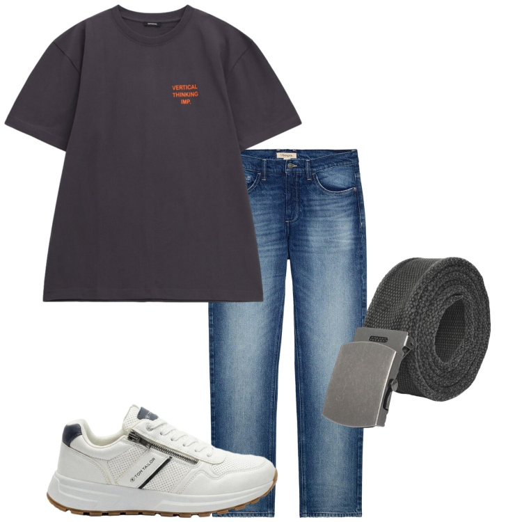 Outfit uomo - Total look #2436318. Stile Casual per Tutti i giorni. Abbinamento con jeans dritti, sneakers, cinture, t-shirt.