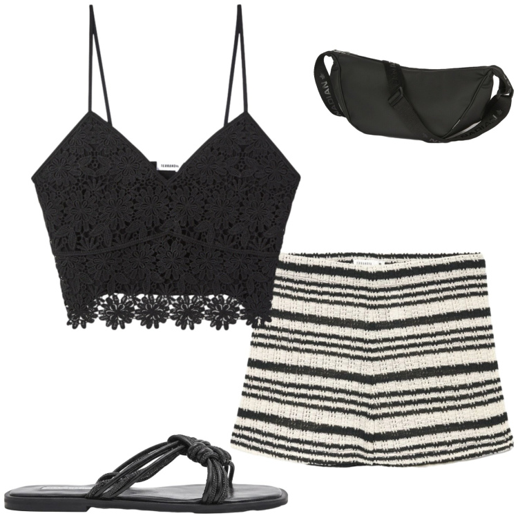 Outfit donna - Total look #2436324. Stile Casual per Mare. Abbinamento con shorts, top, sandali, marsupi.