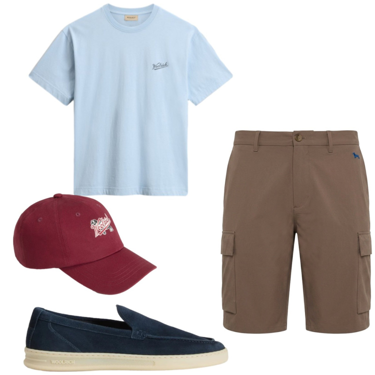 Outfit uomo - Total look #2436336. Stile Casual per Tutti i giorni. Abbinamento con bermuda, scarpe stringate, t-shirt, cappelli con visiera.