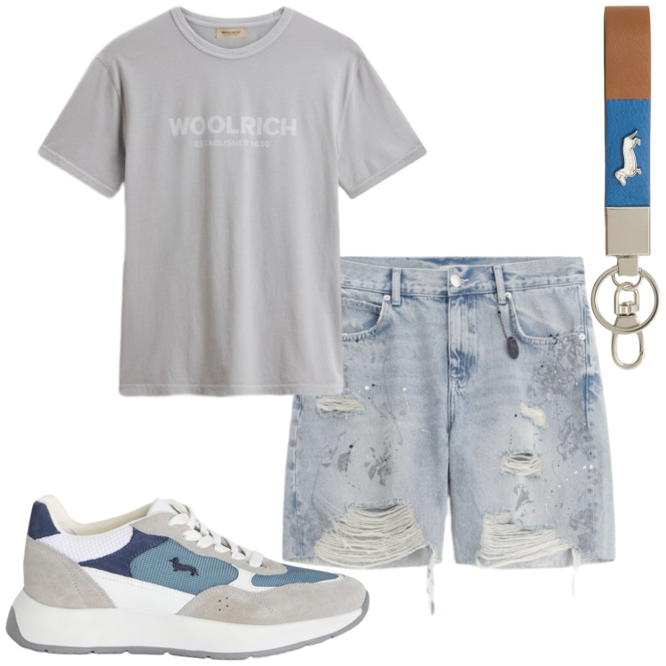 Outfit uomo - Total look #2436344. Stile Casual per Mare. Abbinamento con sneakers, portachiavi, t-shirt, bermuda.