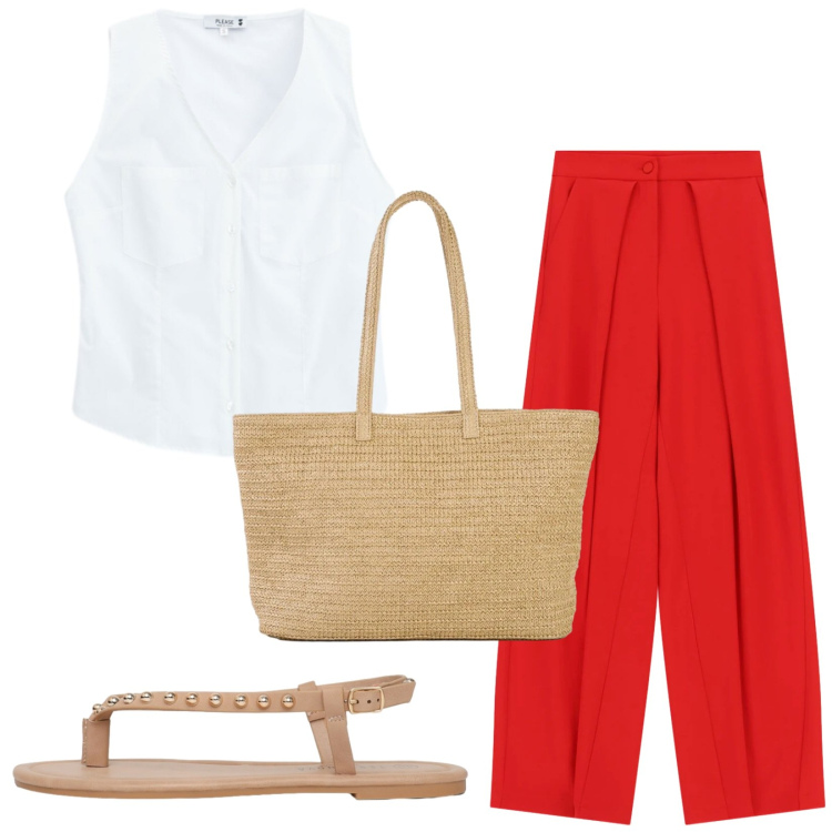 Outfit donna - Total look #2436345. Stile Casual chic per Tutti i giorni. Abbinamento con shopping bag, ciabatte, camicie, pantaloni a palazzo.