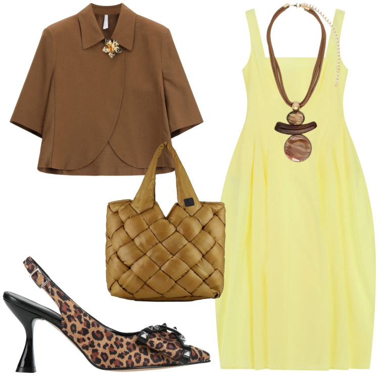 Outfit donna - Serata. Stile Chic per Serata fuori. Abbinamento con décolleté, blazer, vestiti lunghi, ciondoli, borse tote.