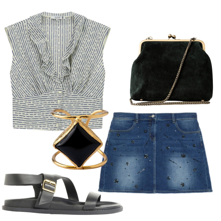Outfit donna - Total look #2436421. Stile Minimal per Tutti i giorni. Abbinamento con sandali, camicie, minigonne, clutch, anelli.