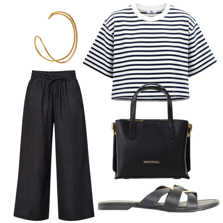 Outfit donna - Total look #2436422. Stile Basic per Tutti i giorni. Abbinamento con ciabatte, pantaloni, t-shirt, braccialetti, borse a tracolla.