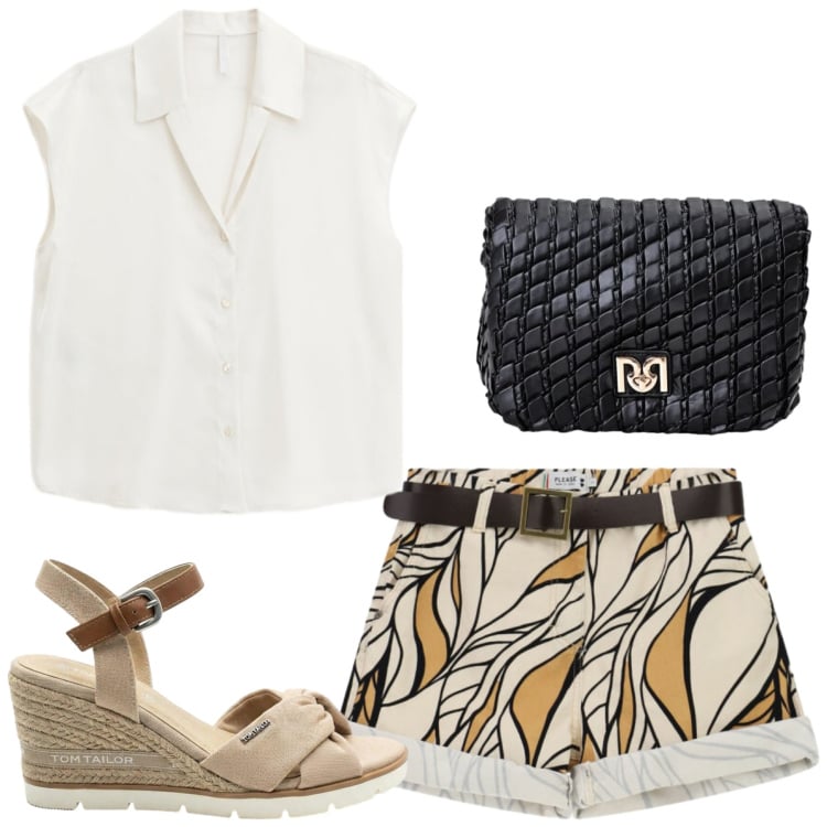 Outfit donna - Total look #2436423. Stile Etnico per Tutti i giorni. Abbinamento con sandali col tacco, shorts, borse a tracolla, camicie.