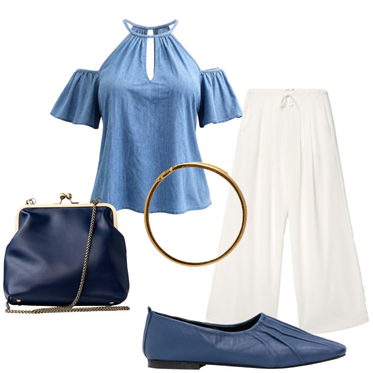 Outfit donna - Total look #2436426. Stile Basic per Tutti i giorni. Abbinamento con pantaloni, top, braccialetti, clutch, ballerine.