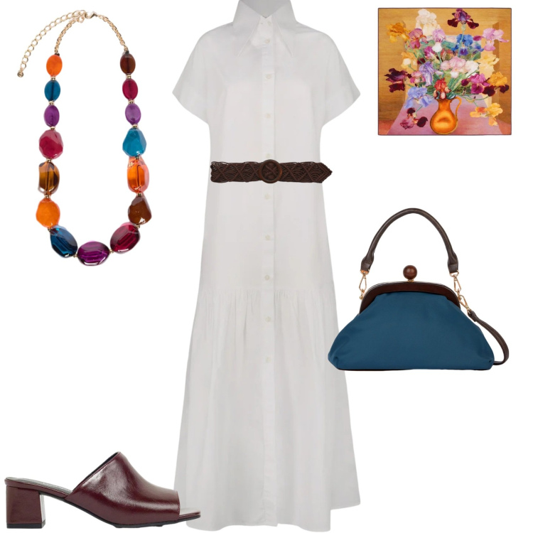 Outfit donna - Chic serata evento. Stile Chic per Serata fuori. Abbinamento con ciabatte, foulard, cinture, collane, vestiti lunghi, clutch.