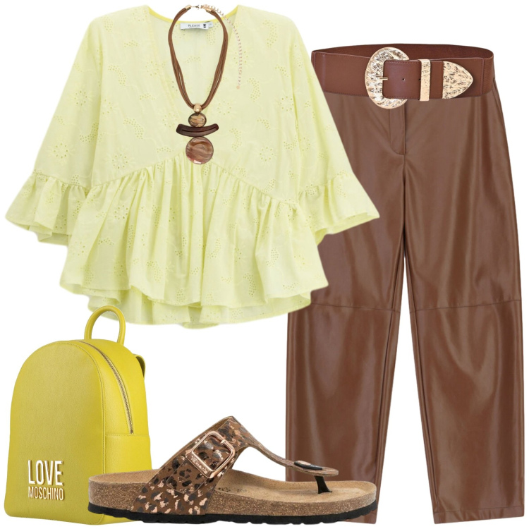 Outfit donna - Casual. Stile Casual per Tutti i giorni. Abbinamento con zaini, infradito, cinture, pantaloni, bluse, ciondoli.