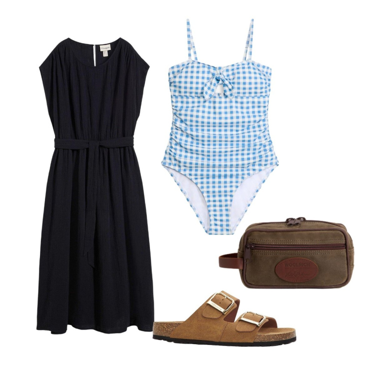 Outfit donna - Aperitivo al mare. Stile Vintage retrò per Serata fuori. Abbinamento con vestiti midi/longuette, costumi interi, ciabatte, valigie.