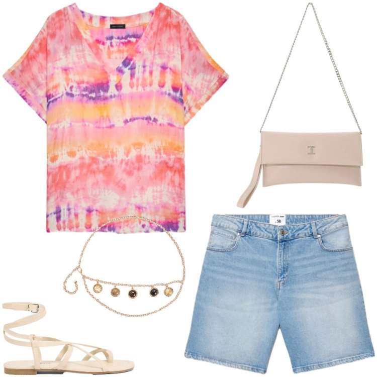 Outfit donna - Total look #2436465. Stile Casual chic per Tutti i giorni. Abbinamento con sandali, cinture, shorts, bluse, borse a tracolla.