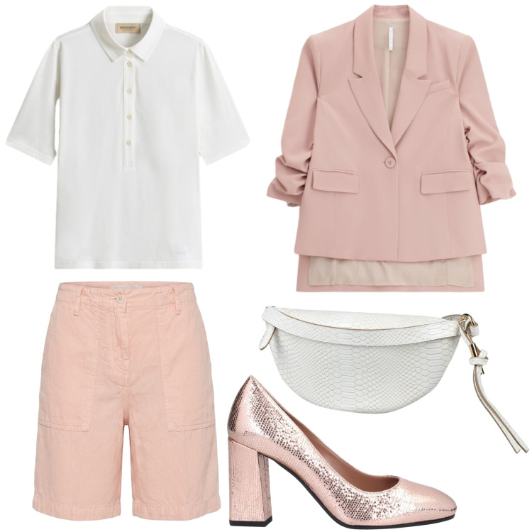 Outfit donna - Décolleté brillanti. Stile Chic per Serata fuori. Abbinamento con marsupi, décolleté, bermuda, polo, blazer.