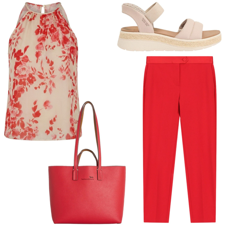 Outfit donna - Il potere del colore. Stile Glamour per Tutti i giorni. Abbinamento con sandali, shopping bag, canottiere, pantaloni.