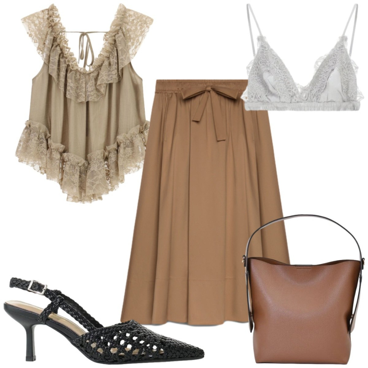 Outfit donna - Drappeggi e Ruches - il top. Stile Trendy per Tutti i giorni. Abbinamento con borse a mano, décolleté, reggiseni, top, gonne lunghe.