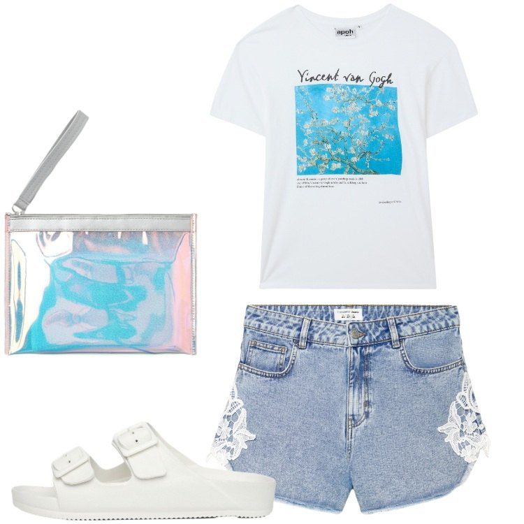 Outfit donna - Terranova - Summer Essentials. Stile Romantica per Tutti i giorni. Abbinamento con t-shirt, shorts, pochette, ciabatte.
