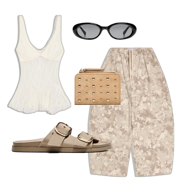 Outfit mujer - Casual #6349. Estilo Casual para Todos los días. Combinación con pantalones, sandalias, top, monederos, gafas de sol.