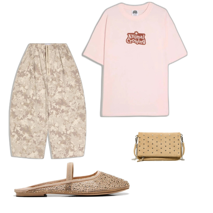 Outfit mujer - Casual chic #9630. Estilo Casual chic para Todos los días. Combinación con bailarinas, pantalones, camiseta, clutch.
