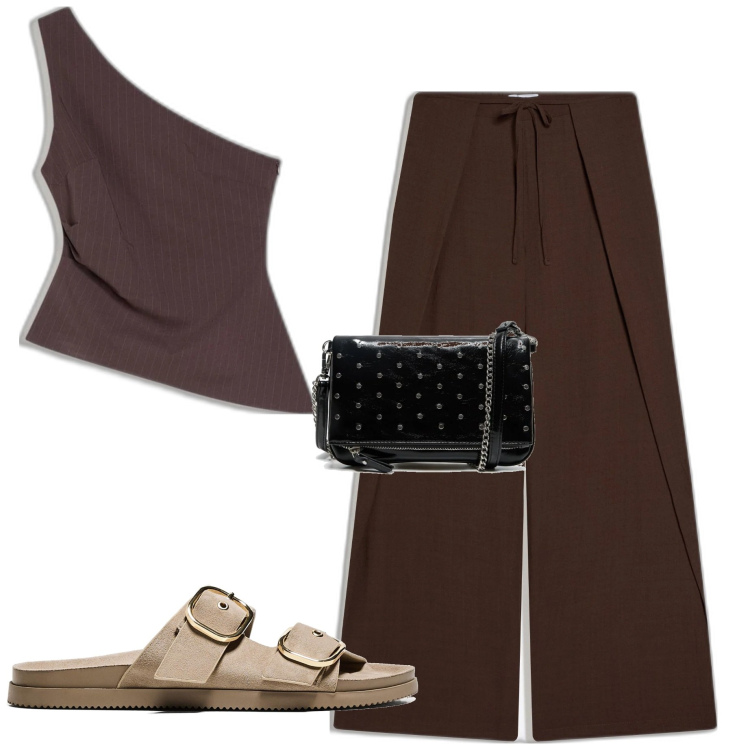 Outfit mujer - Casual #6347. Estilo Casual para Todos los días. Combinación con top, pantalones, clutch, sandalias.