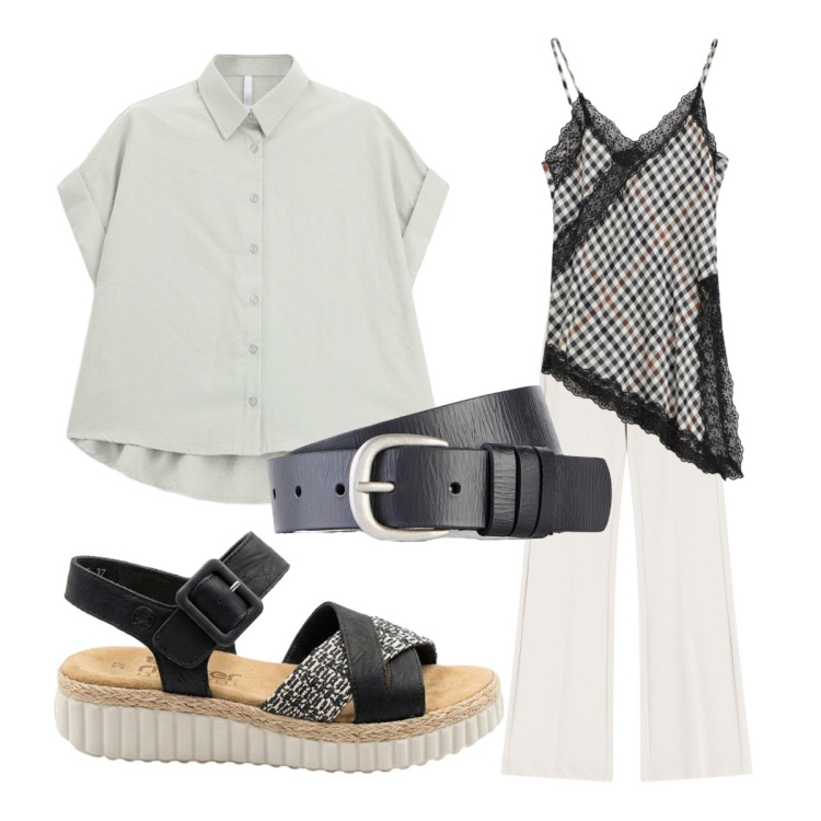 Outfit donna - Oggi mi vesto così. Stile Casual per Tutti i giorni. Abbinamento con cinture, sandali, camicie a manica corta, canottiere, pantaloni.