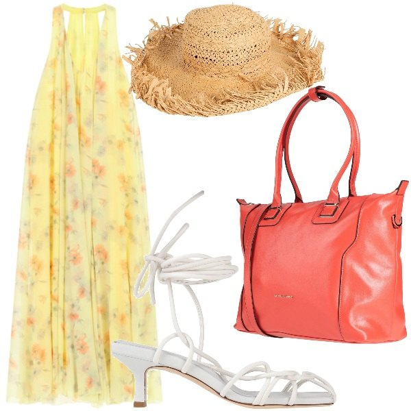 Outfit donna - come il sole. Stile Boho per Tutti i giorni. Abbinamento con vestiti lunghi, zaini, cappelli, sandali col tacco.