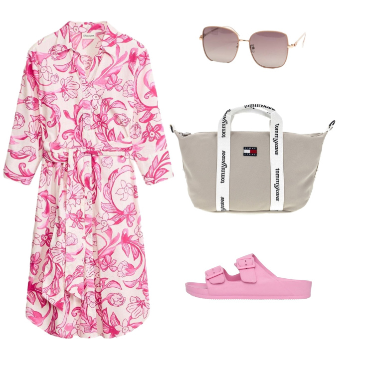 Outfit donna - Total look #2436587. Abbinamento con vestiti, ciabatte, occhiali da sole, shopping bag.