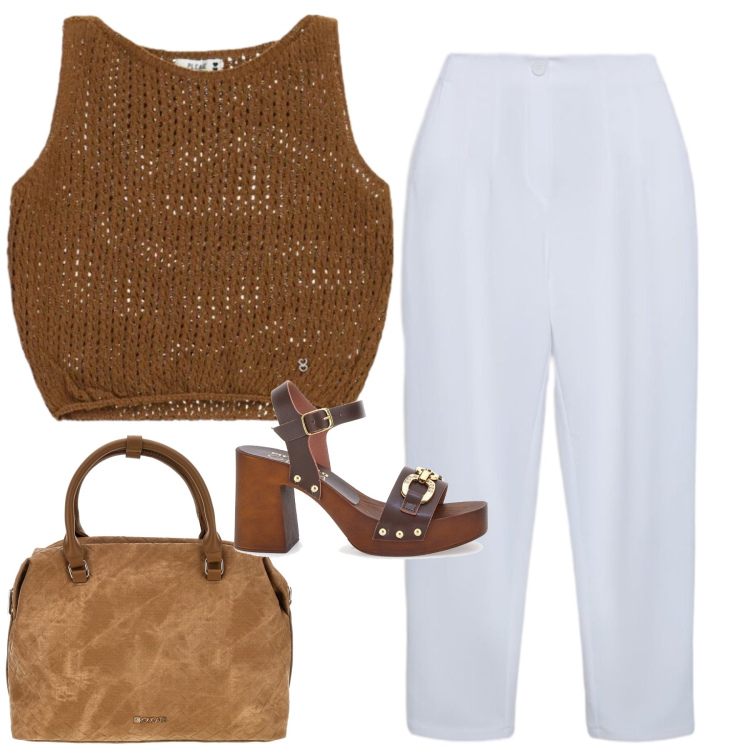 Outfit donna - Total look #2436655. Abbinamento con pantaloni chino, top, zoccoli, borse a tracolla.