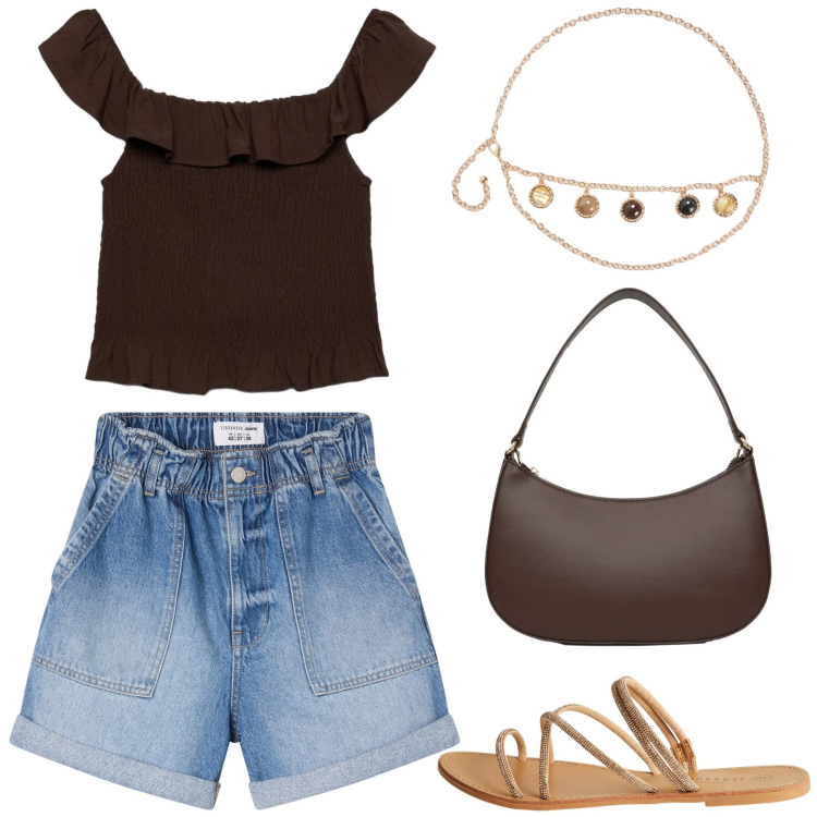 Outfit donna - Casual chic by Terranova. Stile Casual chic per Tutti i giorni. Abbinamento con shorts, cinture, top, borse a tracolla, sandali.
