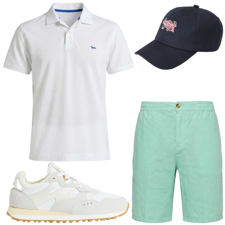 Outfit uomo - Total look #2436700. Stile Casual per Tutti i giorni. Abbinamento con polo, bermuda, sneakers, cappelli con visiera.
