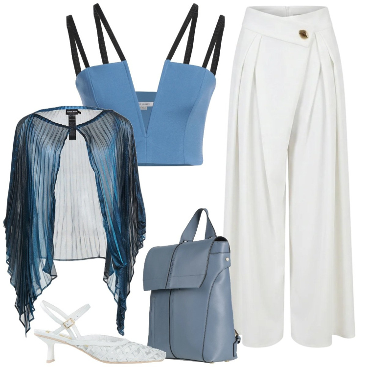 Outfit donna - Total look #2436702. Stile Chic per Serata fuori. Abbinamento con top, décolleté, zaini, cappe, pantaloni a palazzo.