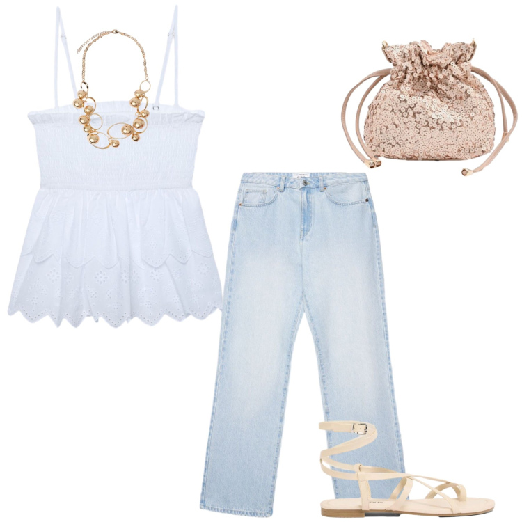 Outfit donna - Total look #2436707. Abbinamento con sandali, jeans dritti, canottiere, pochette, collane.