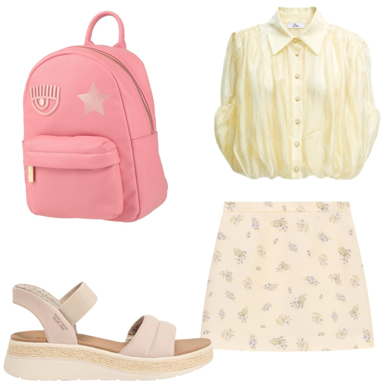 Outfit donna - La camicia romantica. Stile Casual chic per Tutti i giorni. Abbinamento con zaini, sandali, top, minigonne.