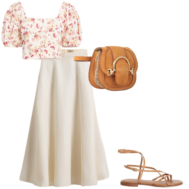 Outfit donna - Week end. Stile Romantica per Tutti i giorni. look ideale per Tall. Abbinamento con marsupi, camicie a manica corta, sandali in pelle, gonne lunghe.