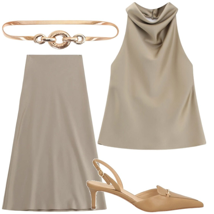 Outfit donna - Eventi. Stile Chic per Serata fuori. Abbinamento con décolleté, cinture, top, gonne lunghe.